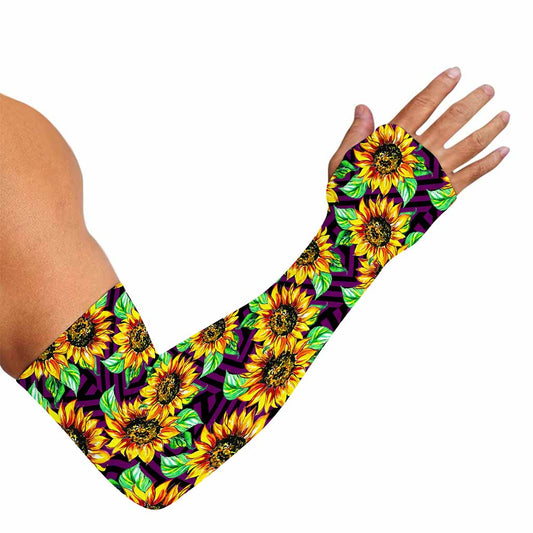 Purple Trippy Sunflower Pattern Print Sun Protection Arm Sleeves