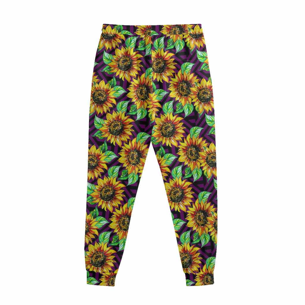 Purple Trippy Sunflower Pattern Print Sweatpants