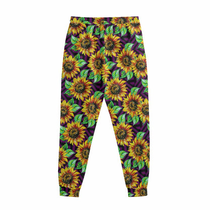 Purple Trippy Sunflower Pattern Print Sweatpants