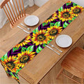 Purple Trippy Sunflower Pattern Print Table Runner