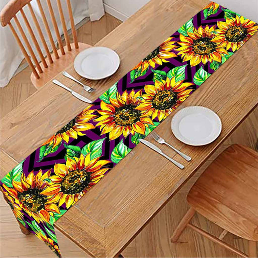 Purple Trippy Sunflower Pattern Print Table Runner