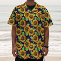Purple Trippy Sunflower Pattern Print Textured Short Sleeve Shirt