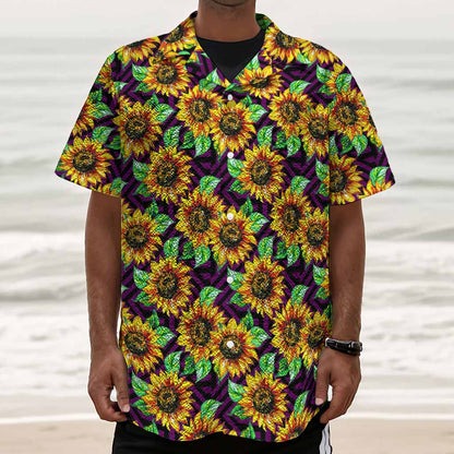Purple Trippy Sunflower Pattern Print Textured Short Sleeve Shirt