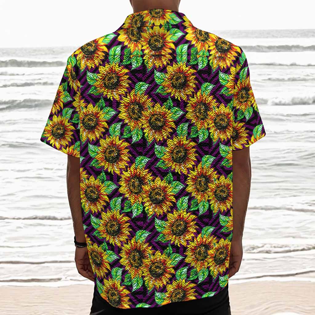 Purple Trippy Sunflower Pattern Print Textured Short Sleeve Shirt