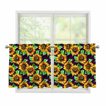Purple Trippy Sunflower Pattern Print Tier Curtains