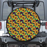 Purple Trippy Sunflower Pattern Print Tire Cover