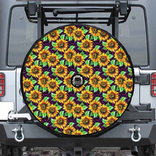Purple Trippy Sunflower Pattern Print Tire Cover With Camera Hole