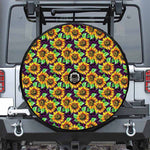 Purple Trippy Sunflower Pattern Print Tire Cover With Camera Hole