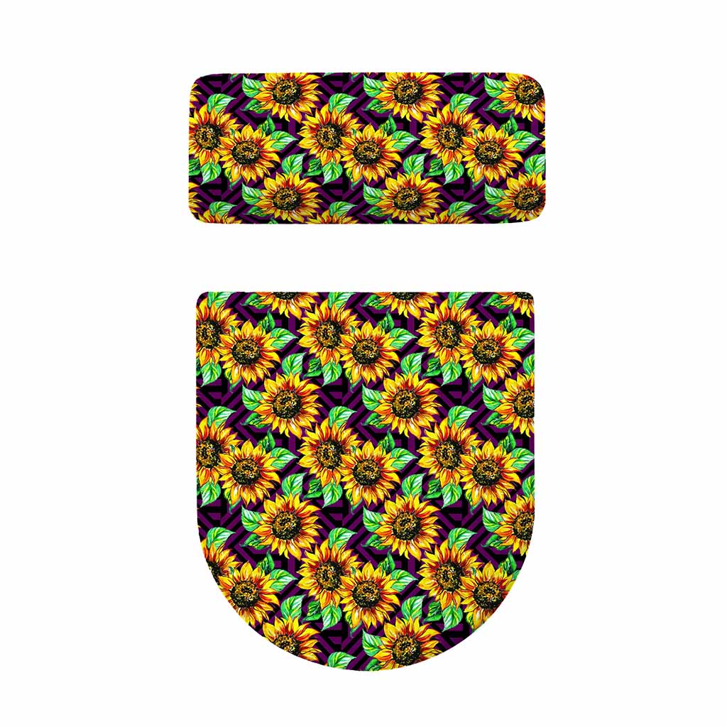 Purple Trippy Sunflower Pattern Print Toilet Lid And Tank Cover Set