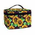 Purple Trippy Sunflower Pattern Print Travel Makeup Bag