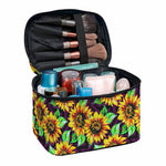 Purple Trippy Sunflower Pattern Print Travel Makeup Bag
