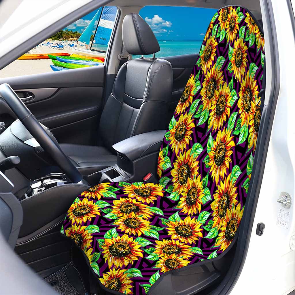 Purple Trippy Sunflower Pattern Print Waterproof Car Seat Cover