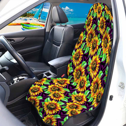 Purple Trippy Sunflower Pattern Print Waterproof Car Seat Cover
