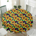 Purple Trippy Sunflower Pattern Print Waterproof Round Tablecloth