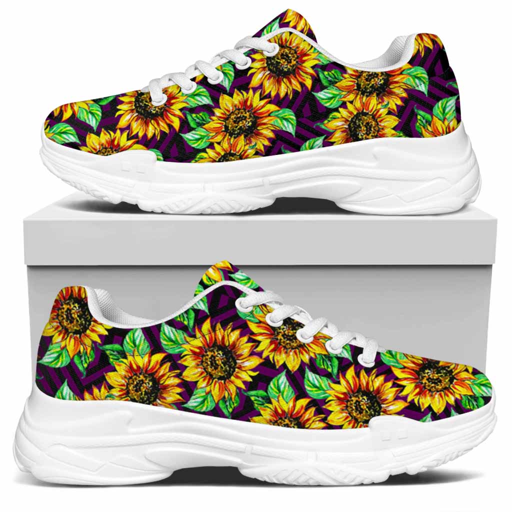 Purple Trippy Sunflower Pattern Print White Chunky Shoes