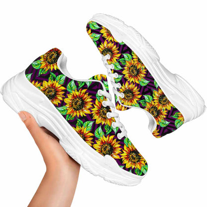 Purple Trippy Sunflower Pattern Print White Chunky Shoes