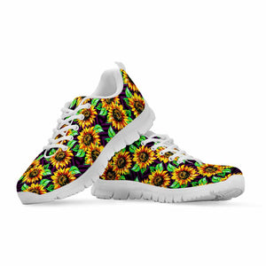 Purple Trippy Sunflower Pattern Print White Running Shoes