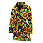 Purple Trippy Sunflower Pattern Print Women's Bathrobe