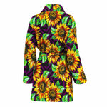 Purple Trippy Sunflower Pattern Print Women's Bathrobe