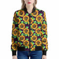 Purple Trippy Sunflower Pattern Print Women's Bomber Jacket