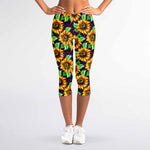 Purple Trippy Sunflower Pattern Print Women's Capri Leggings