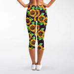 Purple Trippy Sunflower Pattern Print Women's Capri Leggings