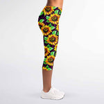 Purple Trippy Sunflower Pattern Print Women's Capri Leggings