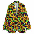 Purple Trippy Sunflower Pattern Print Women's Cotton Blazer
