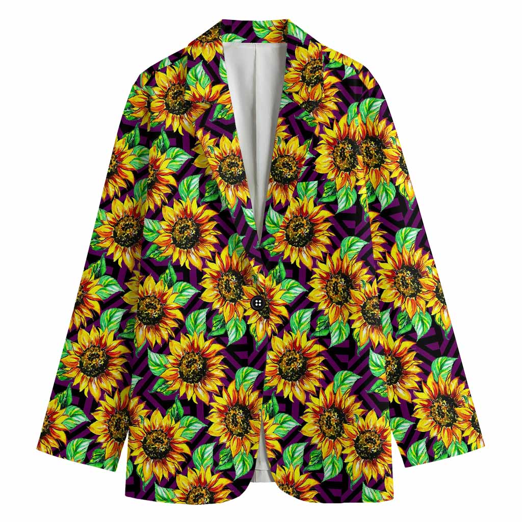 Purple Trippy Sunflower Pattern Print Women's Cotton Blazer