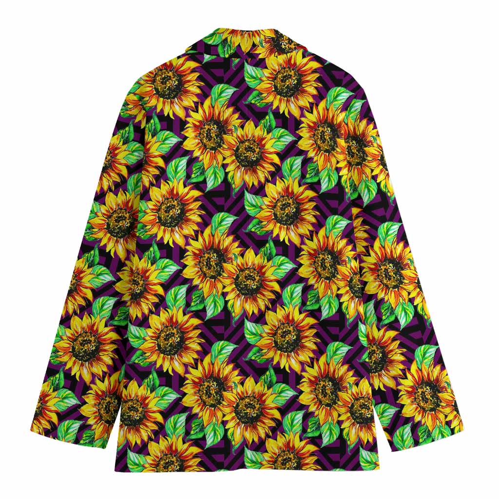 Purple Trippy Sunflower Pattern Print Women's Cotton Blazer