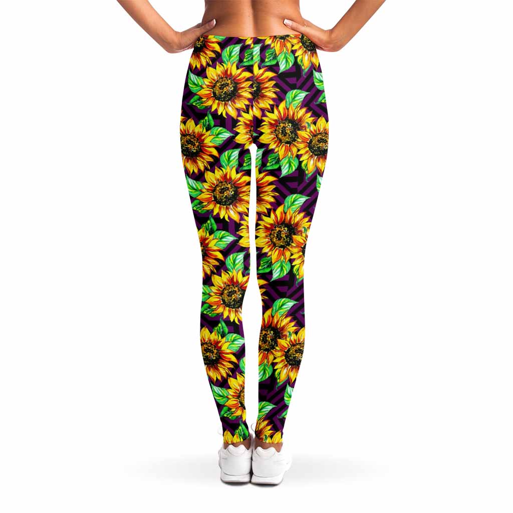 Purple Trippy Sunflower Pattern Print Women's Leggings