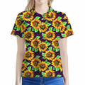 Purple Trippy Sunflower Pattern Print Women's Polo Shirt