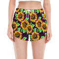 Purple Trippy Sunflower Pattern Print Women's Split Running Shorts