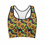 Purple Trippy Sunflower Pattern Print Women's Sports Bra