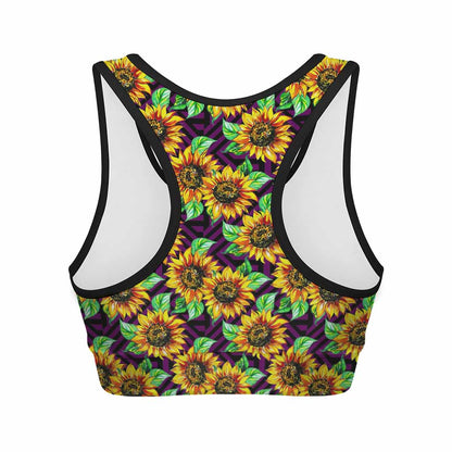 Purple Trippy Sunflower Pattern Print Women's Sports Bra