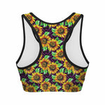 Purple Trippy Sunflower Pattern Print Women's Sports Bra