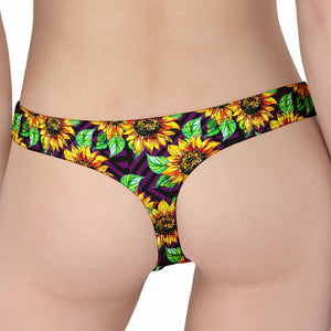 Purple Trippy Sunflower Pattern Print Women's Thong