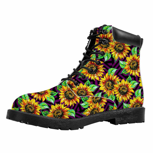 Purple Trippy Sunflower Pattern Print Work Boots