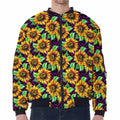 Purple Trippy Sunflower Pattern Print Zip Sleeve Bomber Jacket