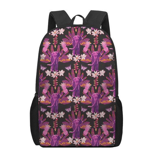 Purple Tropical Elephant Pattern Print 17 Inch Backpack