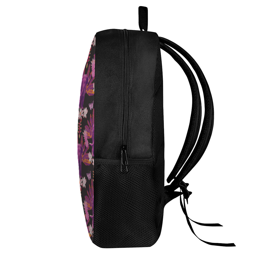 Purple Tropical Elephant Pattern Print 17 Inch Backpack
