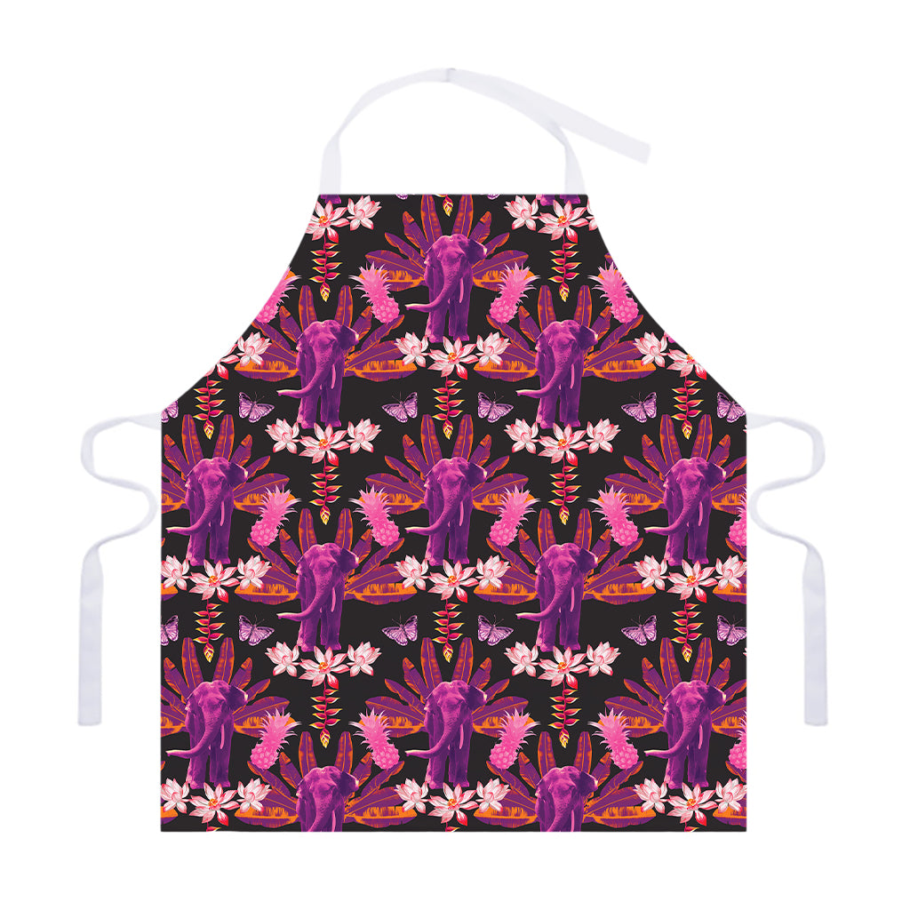 Purple Tropical Elephant Pattern Print Adjustable Apron