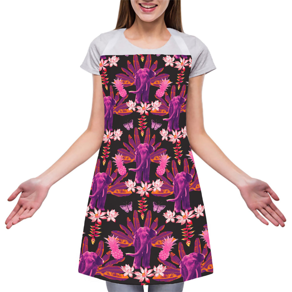 Purple Tropical Elephant Pattern Print Adjustable Apron