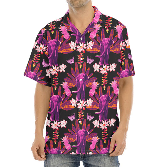 Purple Tropical Elephant Pattern Print Aloha Shirt