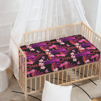 Purple Tropical Elephant Pattern Print Baby Crib Sheet