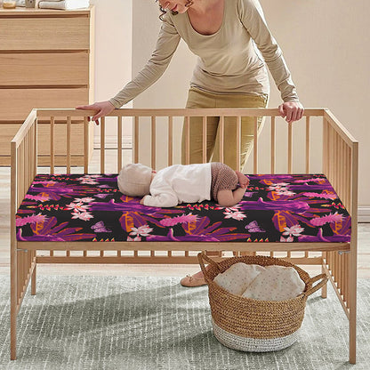 Purple Tropical Elephant Pattern Print Baby Crib Sheet