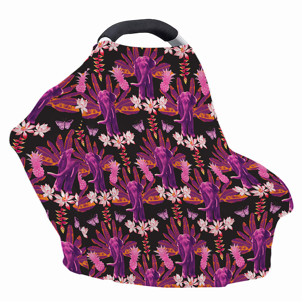 Purple Tropical Elephant Pattern Print Baby Seat Cover