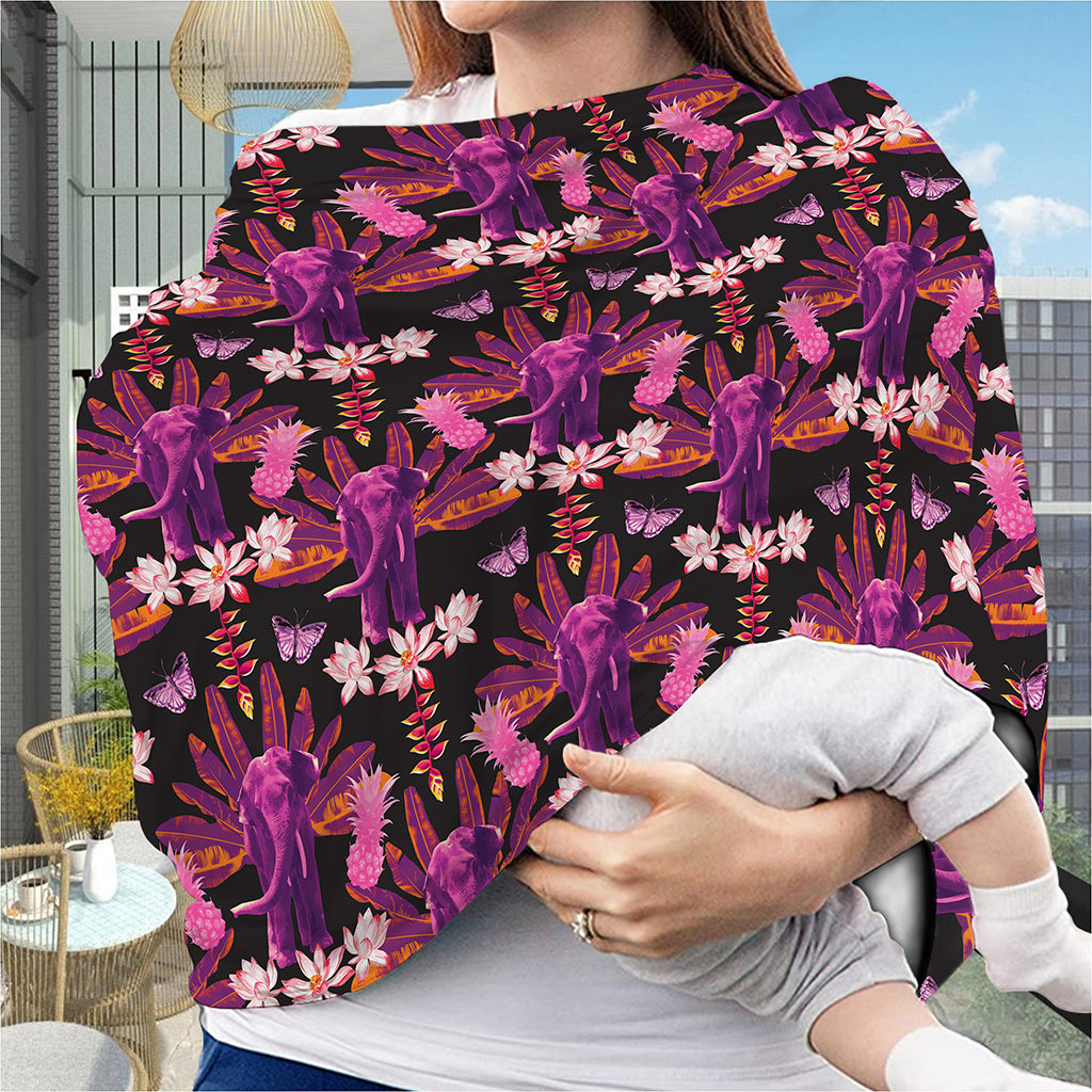 Purple Tropical Elephant Pattern Print Baby Seat Cover