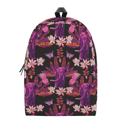 Purple Tropical Elephant Pattern Print Backpack