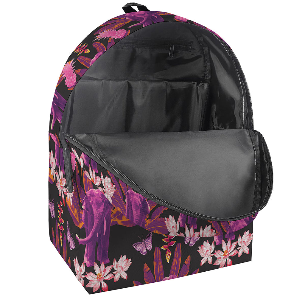 Purple Tropical Elephant Pattern Print Backpack